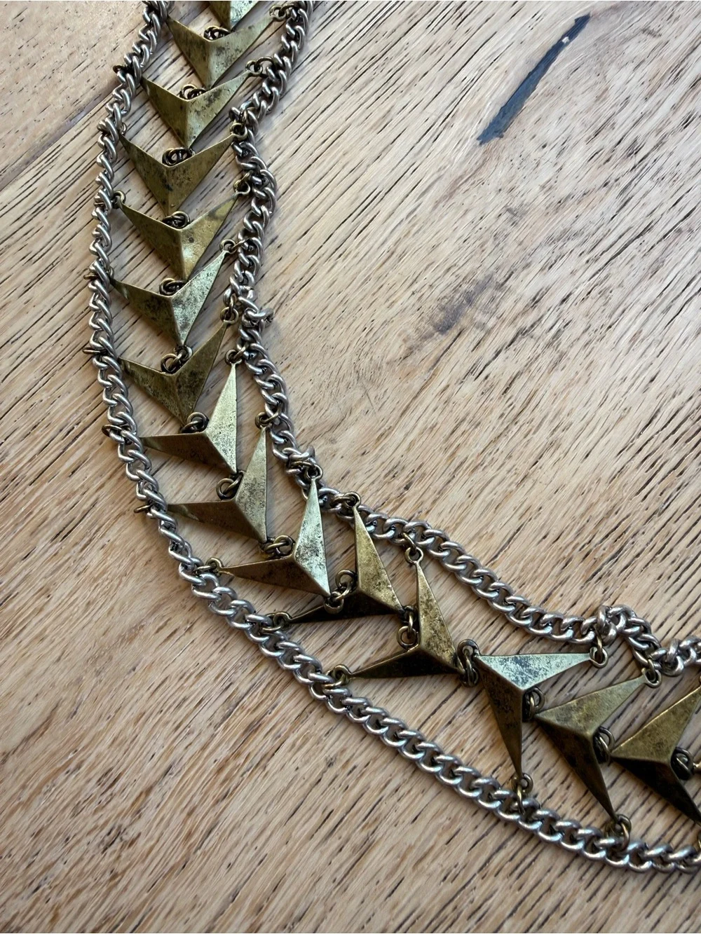 Vintage metal belt - Layered Chevron Metal in Antique Gold and Silver